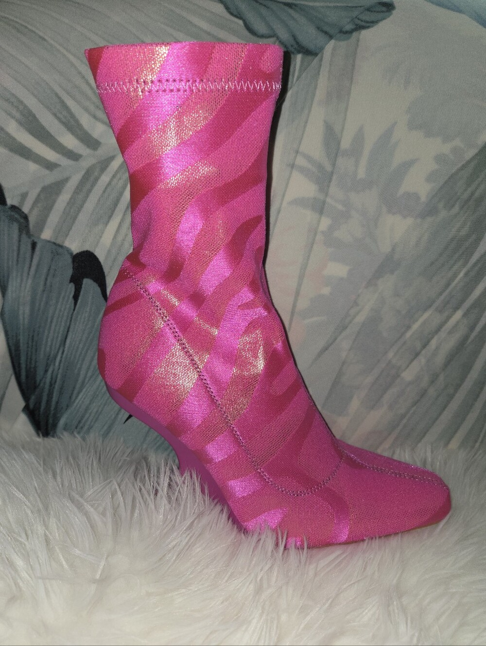 Women’s Pink Metallic Zebra Stretch Sock Boot